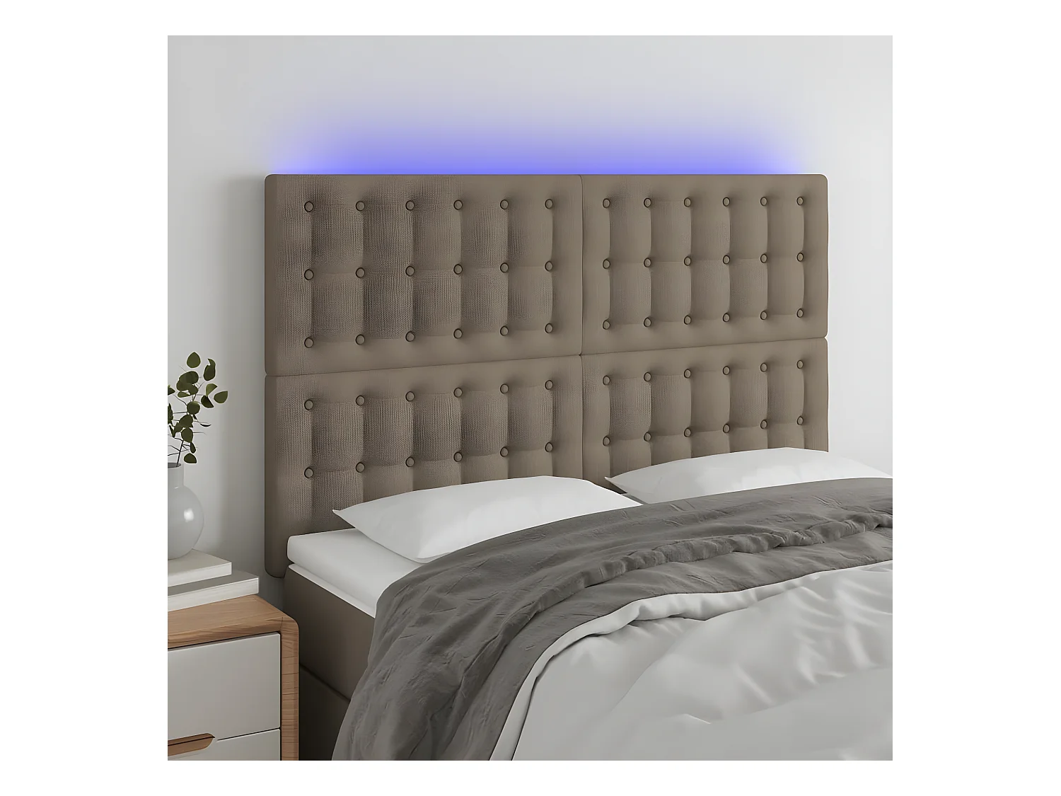 Hoofdbord LED 144x5x118/128 cm stof taupe