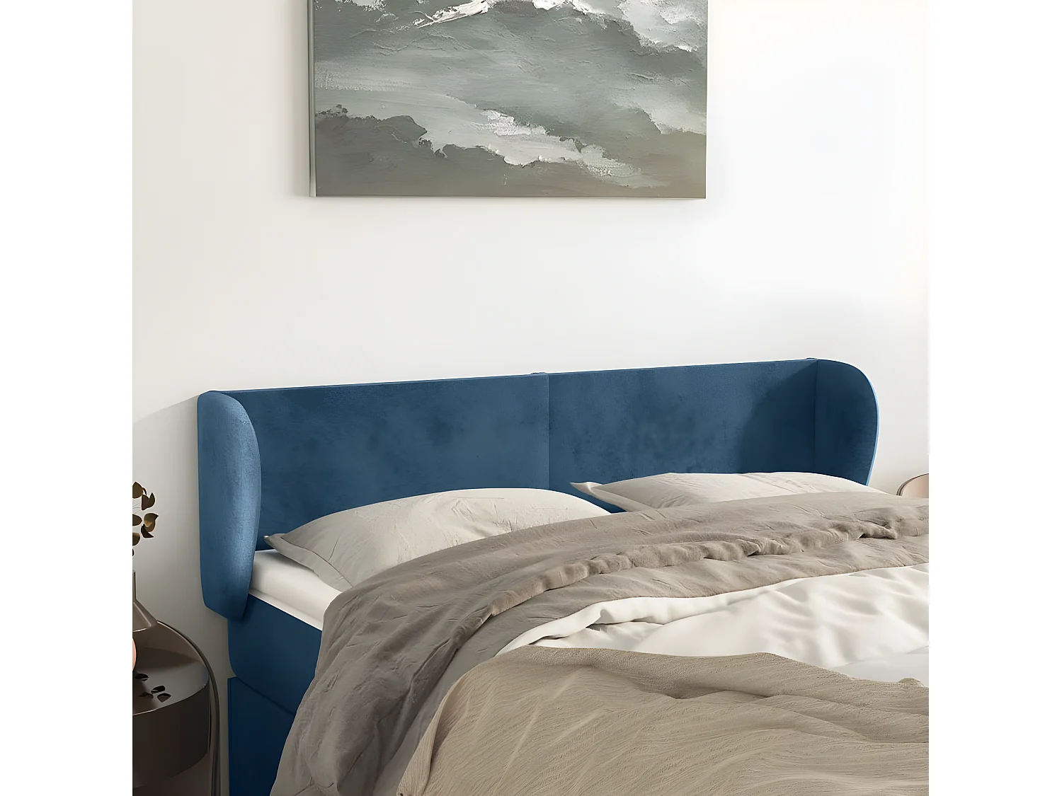 Tête de lit avec oreilles Bleu foncé 147x23x78/88 cm Velours