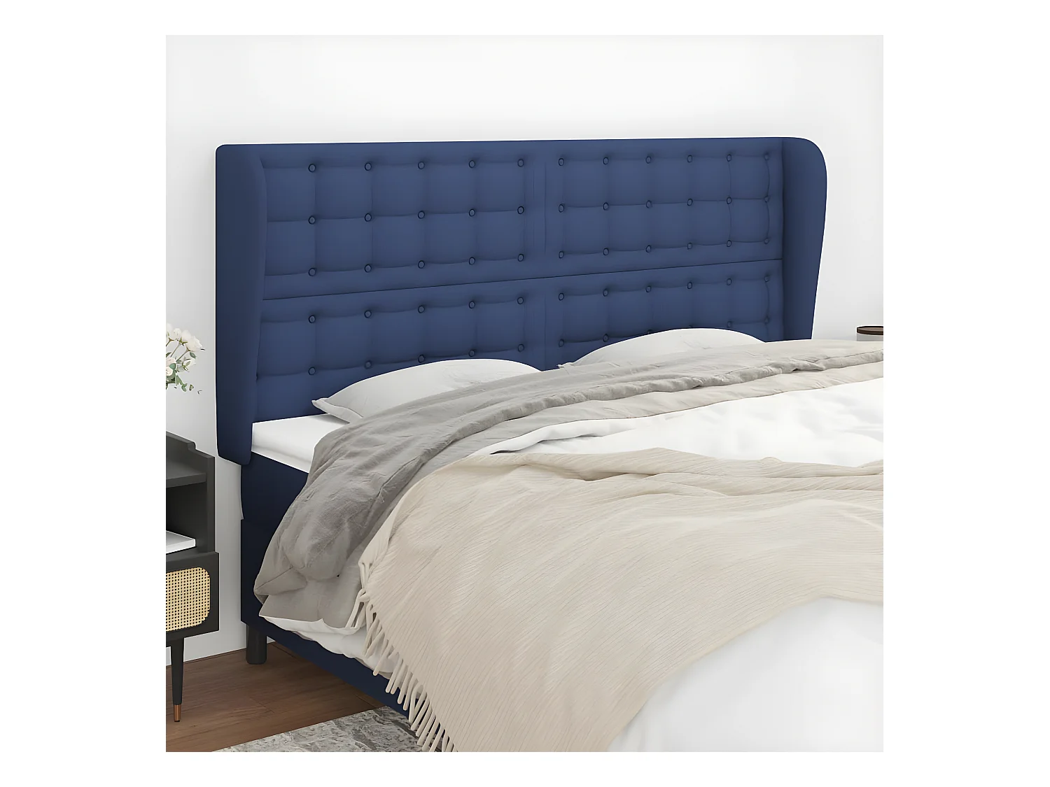 Cabecero con orejas de tela azul 183x23x118/128 cm