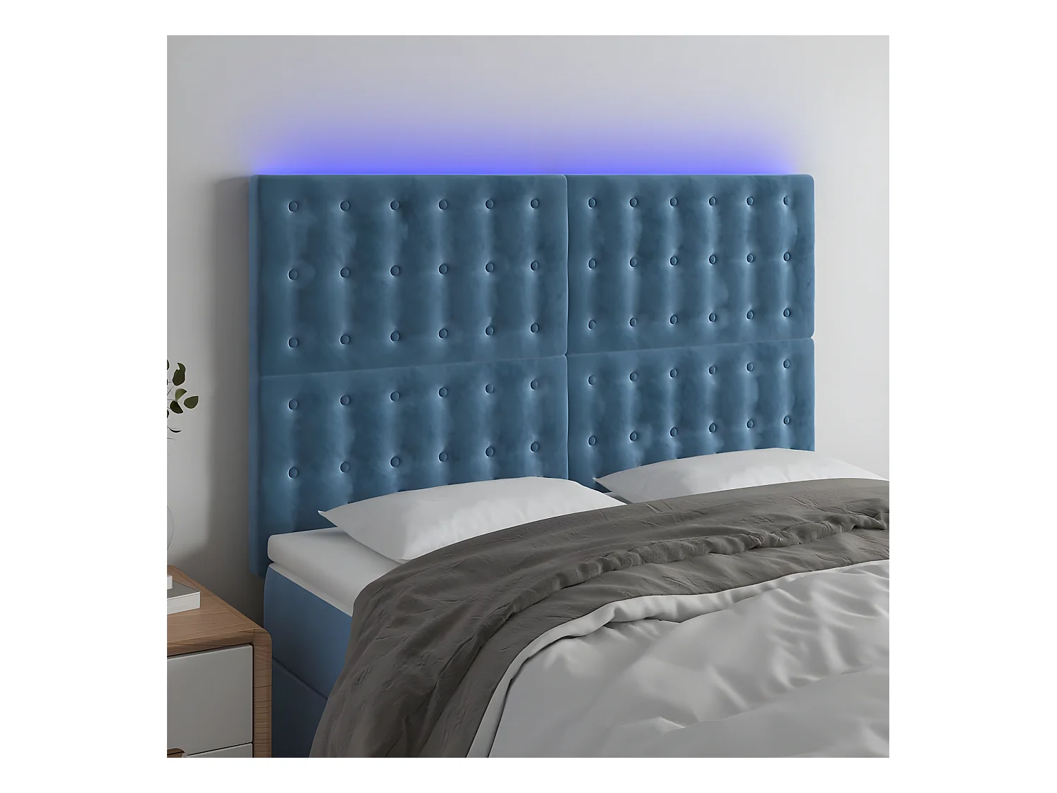 Hoofdbord LED 144x5x118/128 cm fluweel donkerblauw
