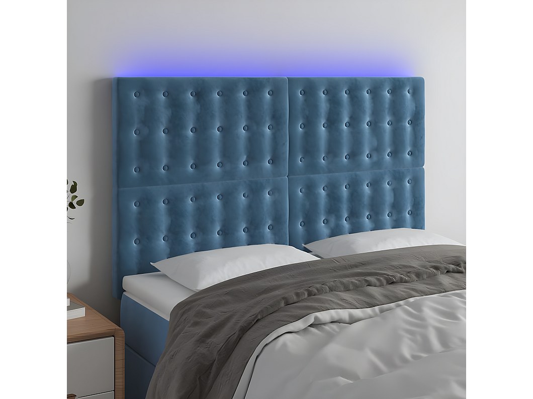 Cabecero con luces LED terciopelo azul oscuro 144x5x118/128 cm