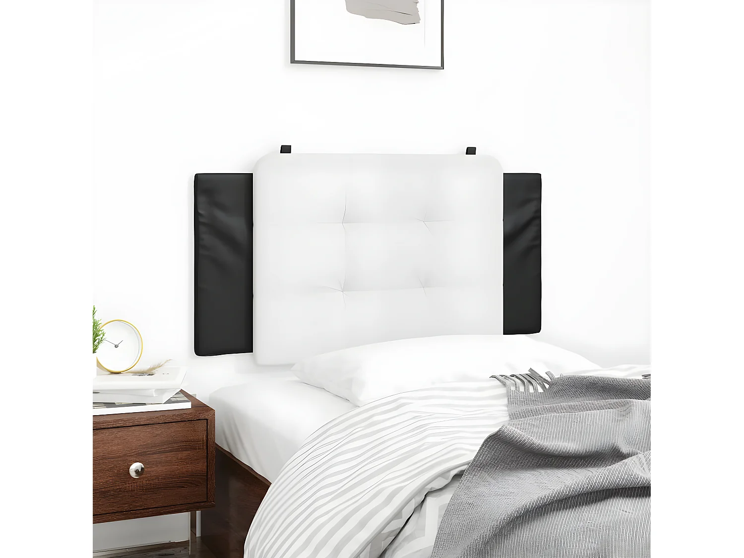 Coussin de tête de lit noir et blanc 100 cm similicuir