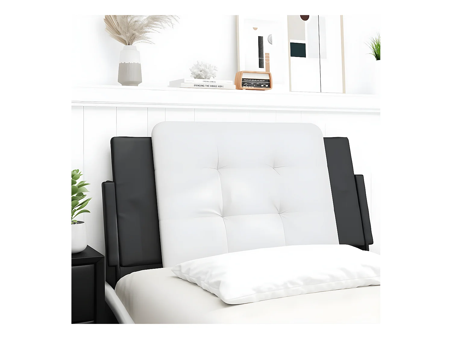Coussin de tête de lit noir et blanc 100 cm similicuir