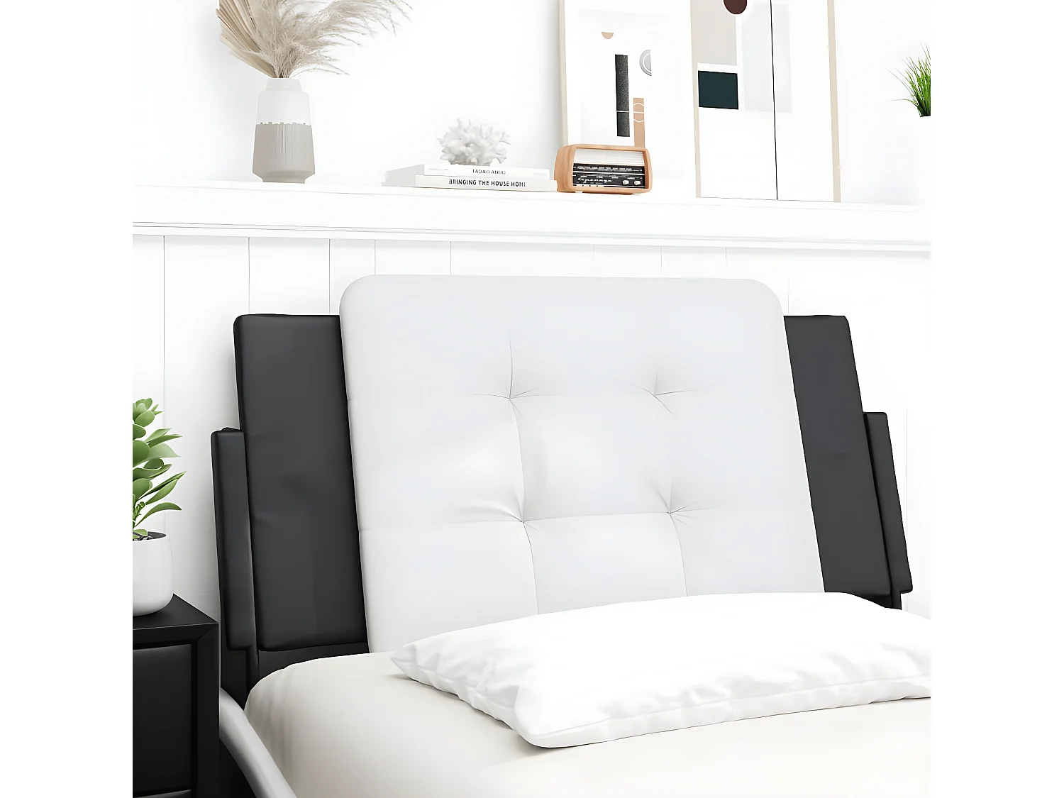 Cabecero de cama acolchado cuero sintético blanco negro 100 cm