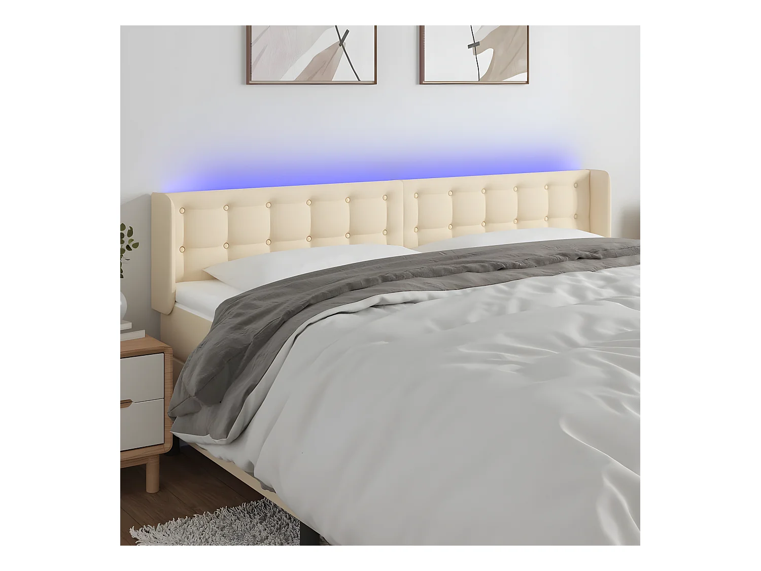 Tête de lit à LED Crème 183x16x78/88 cm Tissu