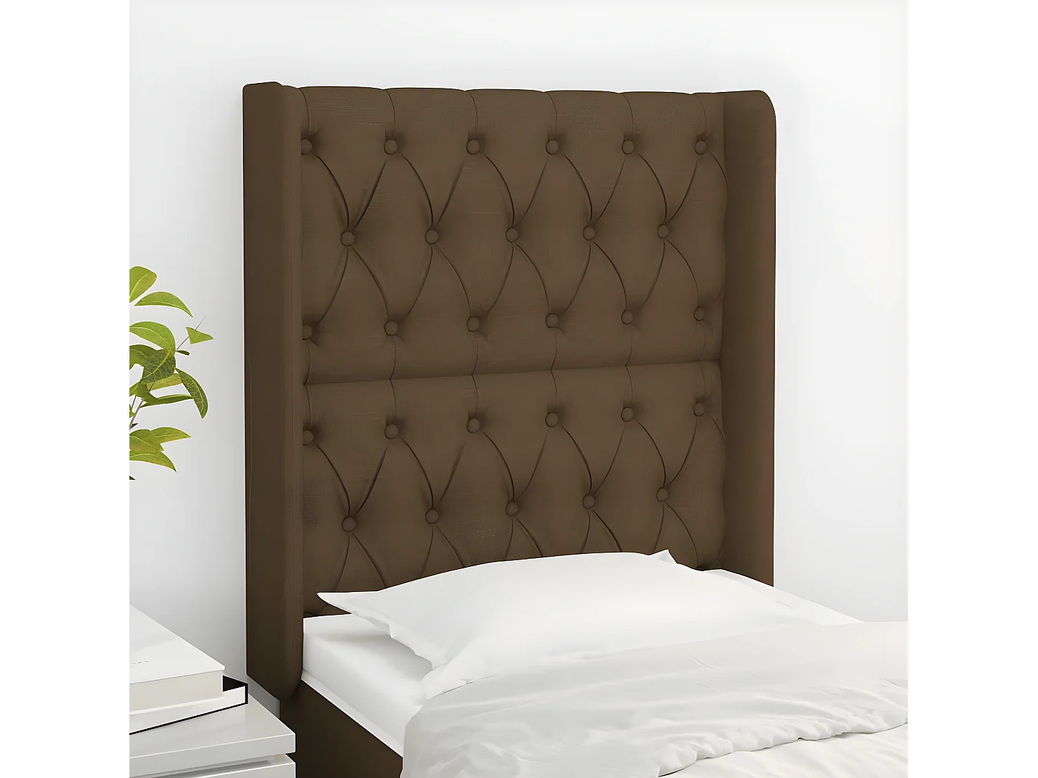 Tête de lit avec oreilles Marron foncé 83x16x118/128 cm Tissu