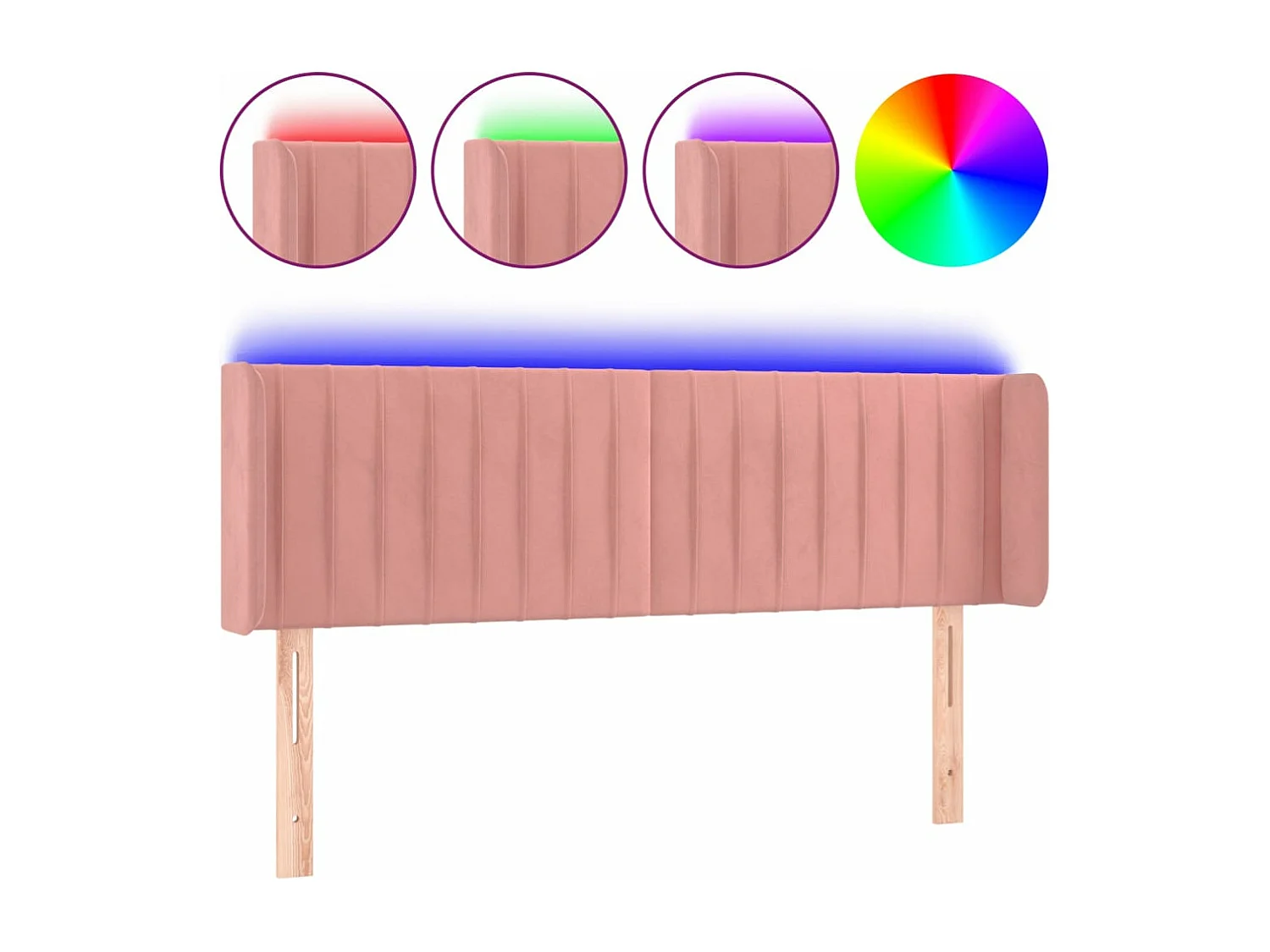 Cabeceira de cama c/ luzes LED veludo 147x16x78/88 cm rosa