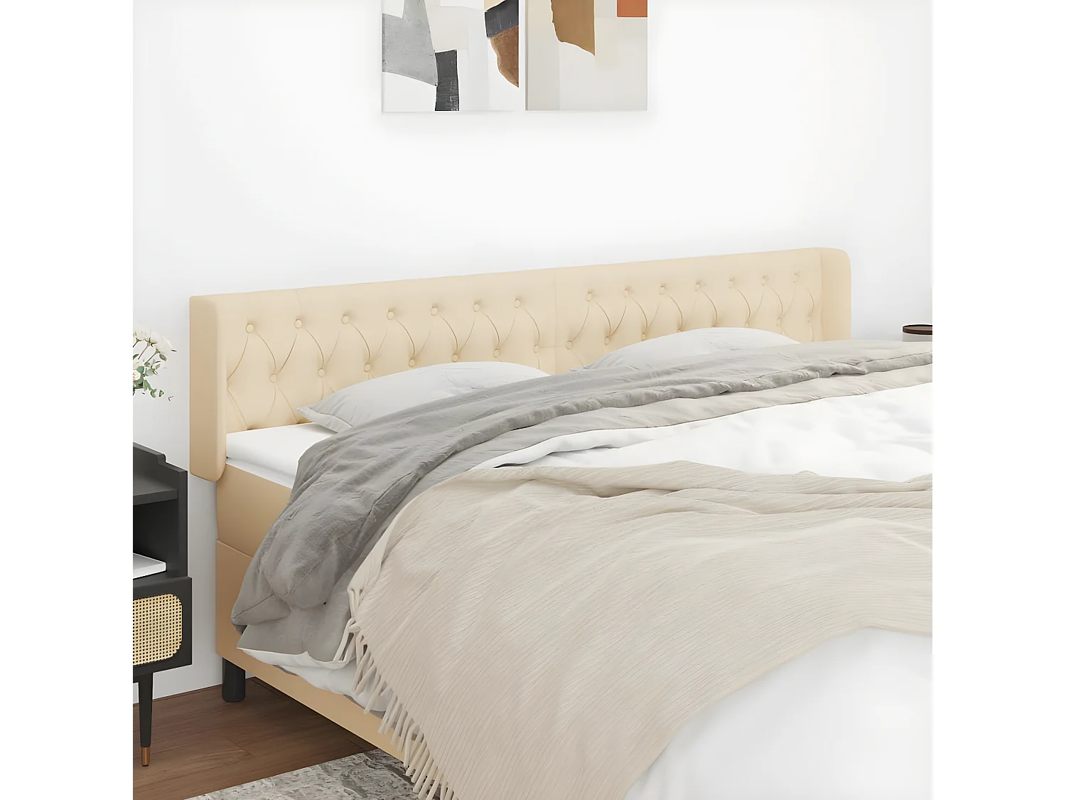 Tête de lit avec oreilles Crème 183x16x78/88 cm Tissu