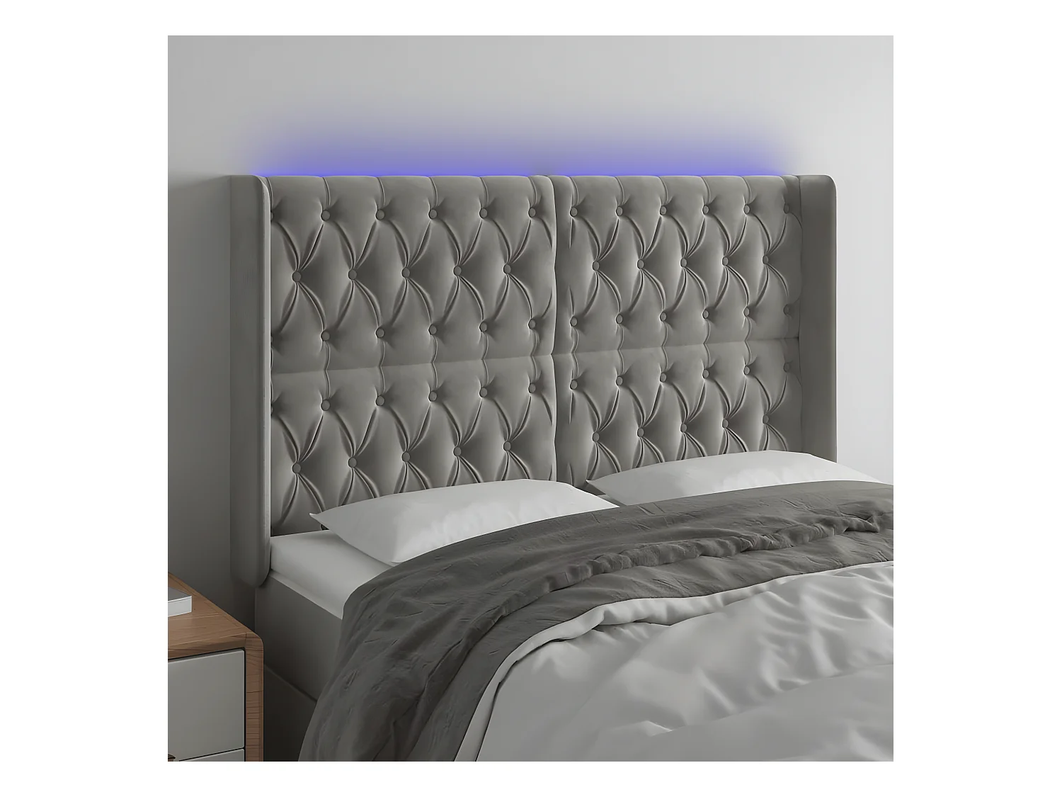 Tête de lit à LED Gris clair 147x16x118/128 cm Velours