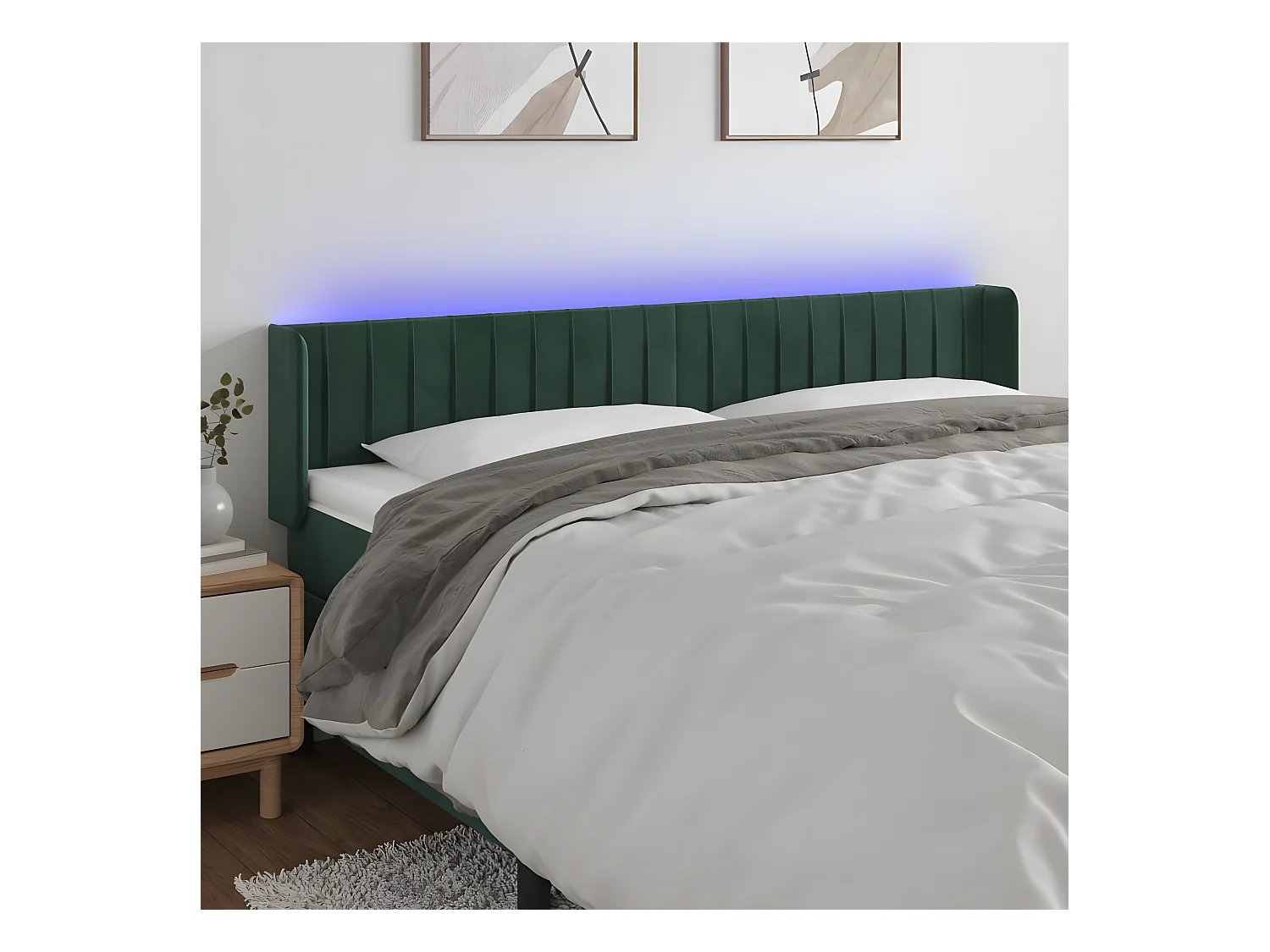 Tête de lit à LED Vert foncé 203x16x78/88 cm Velours