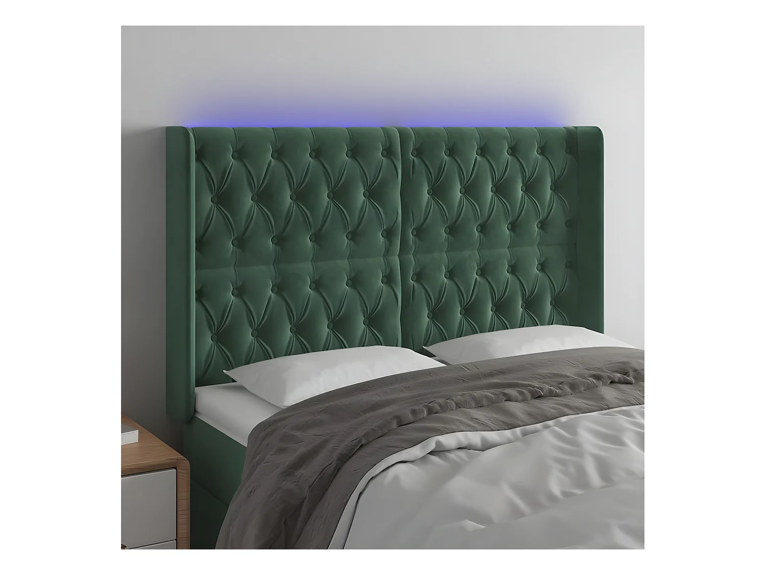 Cabecero con LED de terciopelo verde oscuro 163x16x118/128 cm