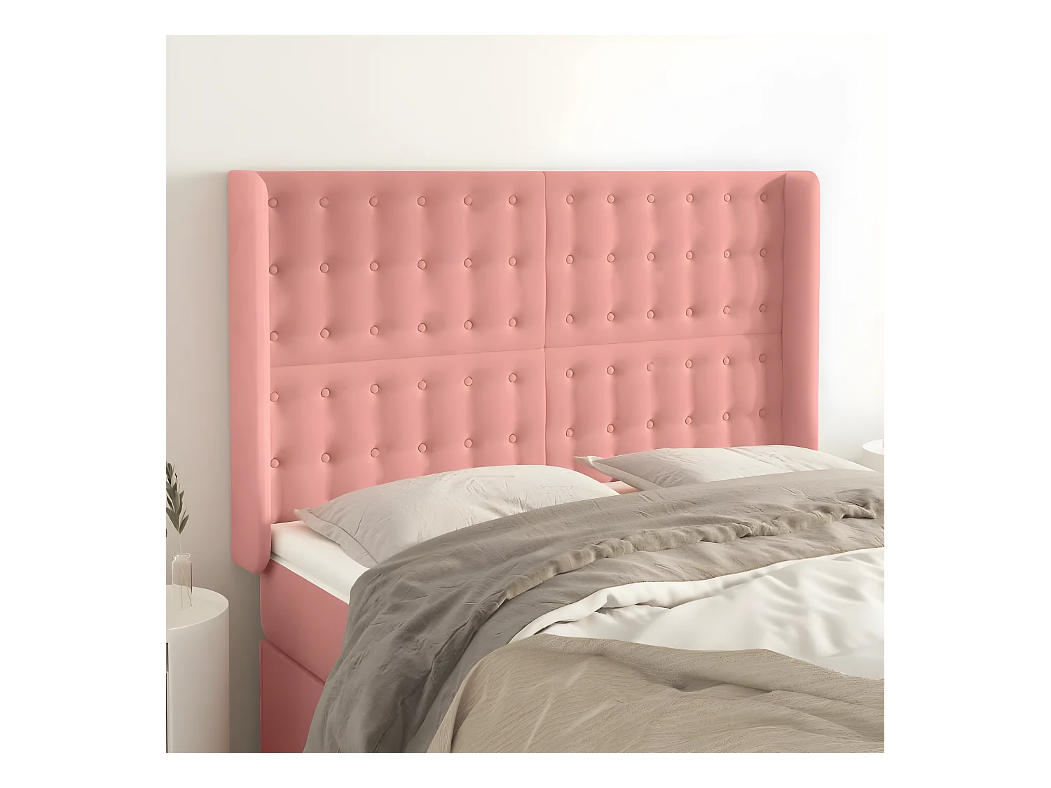 Tête de lit avec oreilles Rose 147x16x118/128 cm Velours