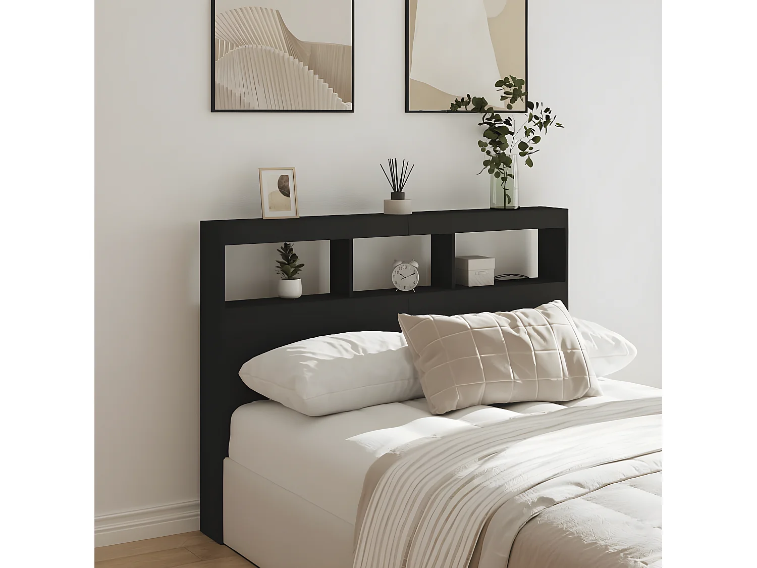 Armoire tête de lit avec LED noir 140x17x102 cm