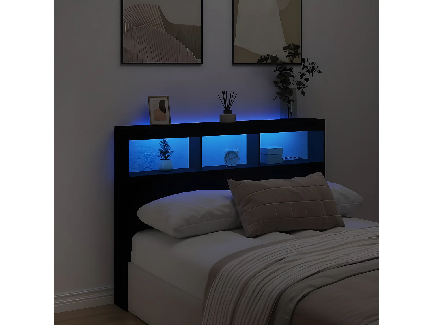 Armoire tête de lit avec LED noir 140x17x102 cm