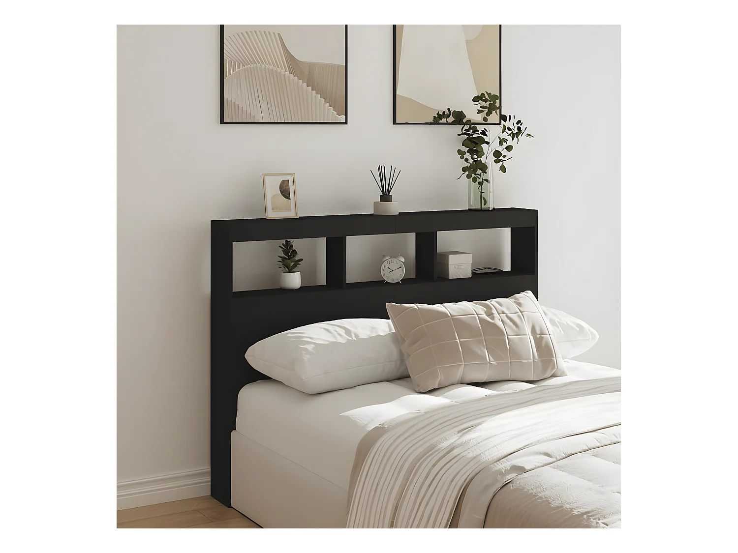 Cabecero de cama con LED negro 140x17x102 cm