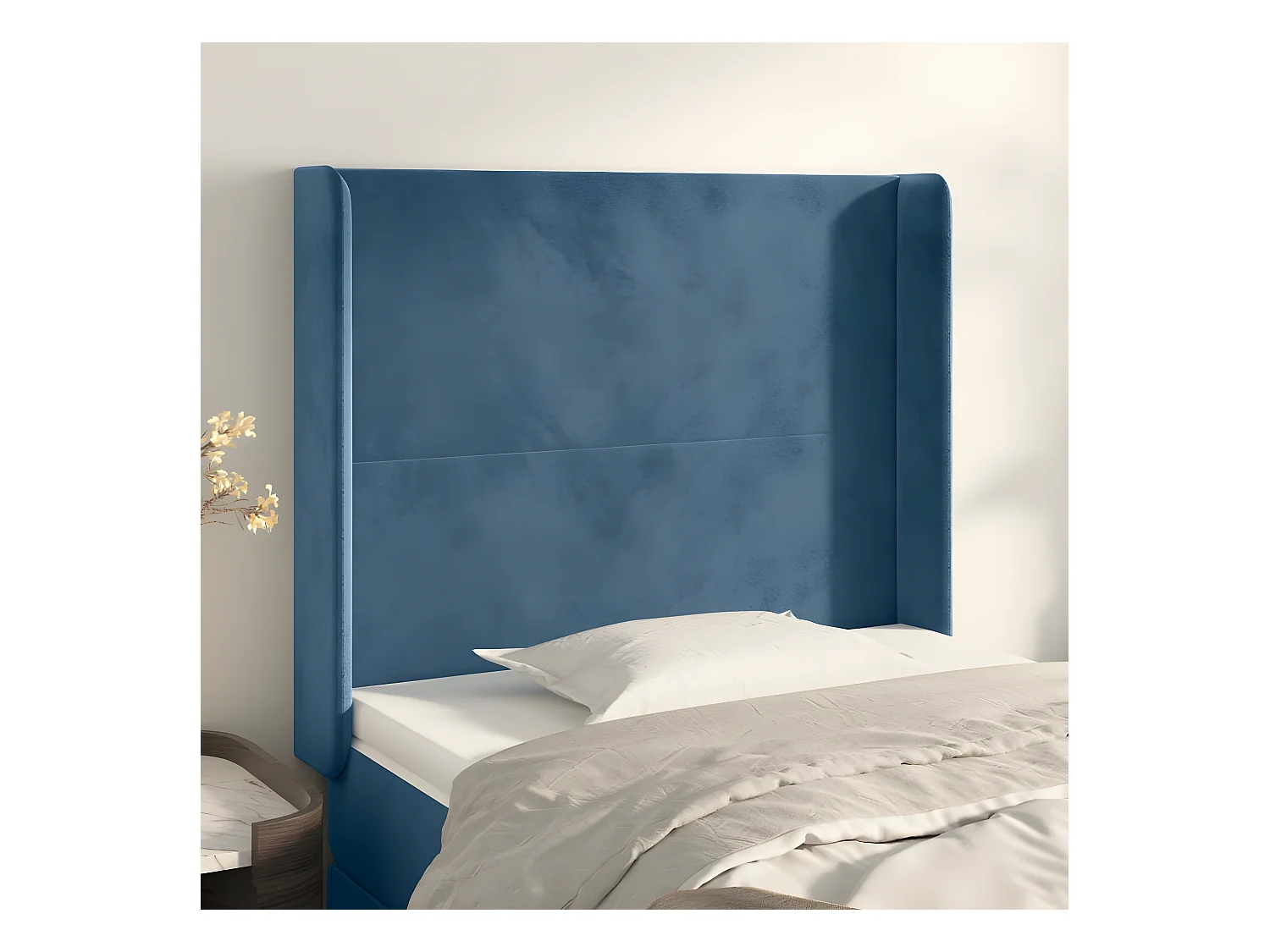 Tête de lit avec oreilles Bleu foncé 93x16x118/128 cm Velours