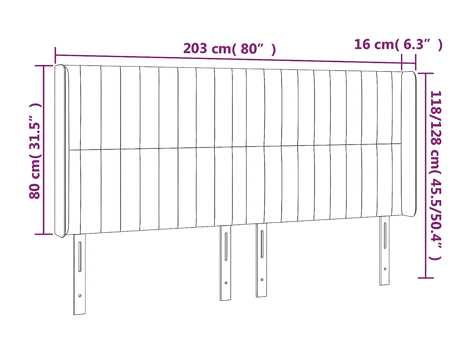 Tête de lit avec oreilles Vert foncé 203x16x118/128 cm Velours