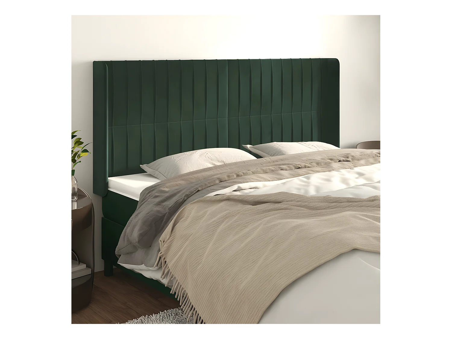 Tête de lit avec oreilles Vert foncé 203x16x118/128 cm Velours