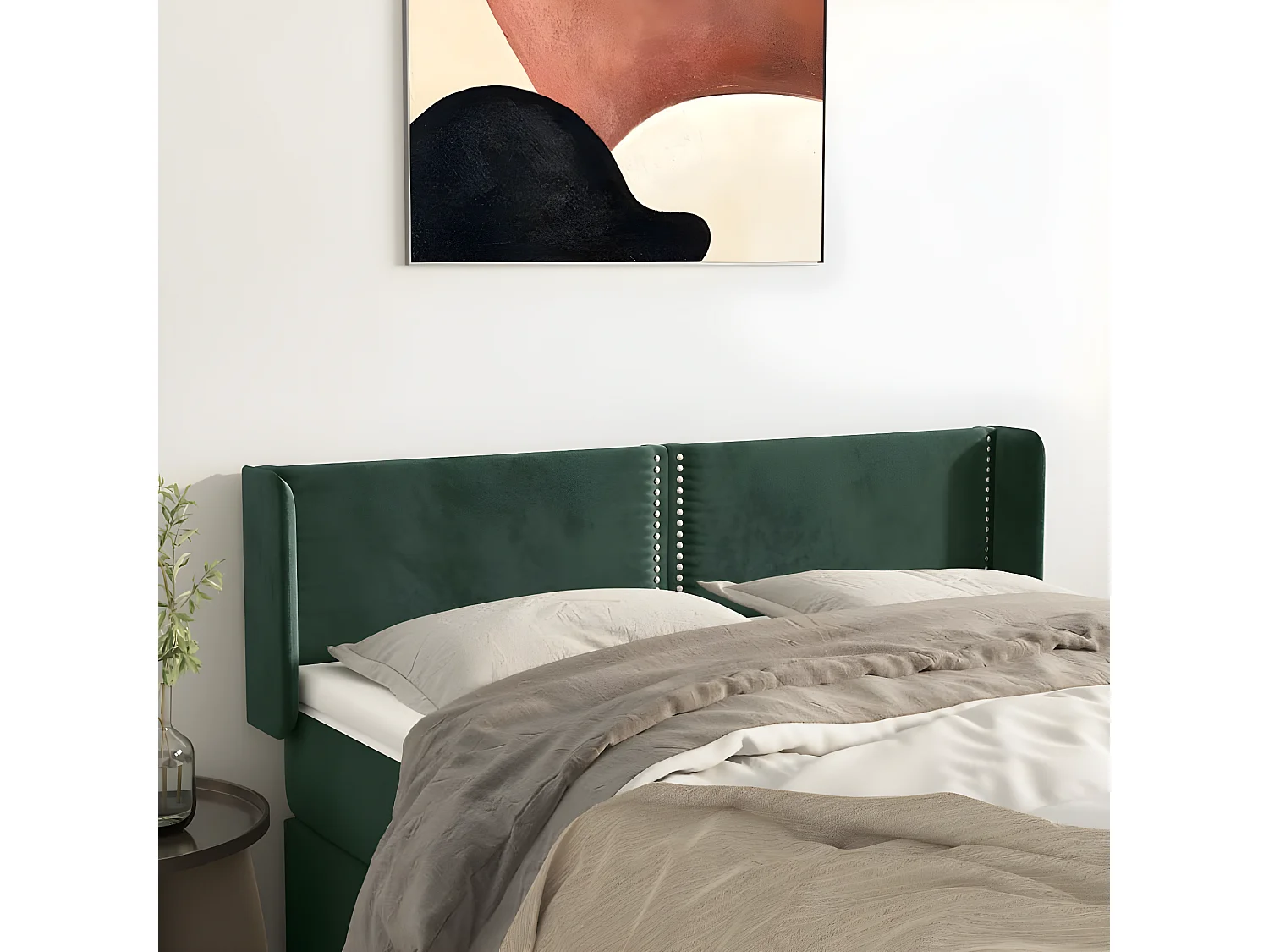 Tête de lit avec oreilles Vert foncé 147x16x78/88 cm Velours