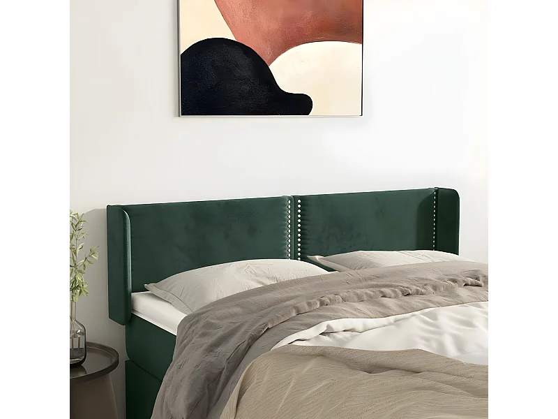 Cabeceira de cama c/ abas tecido 147x16x78/88cm verde-escuro