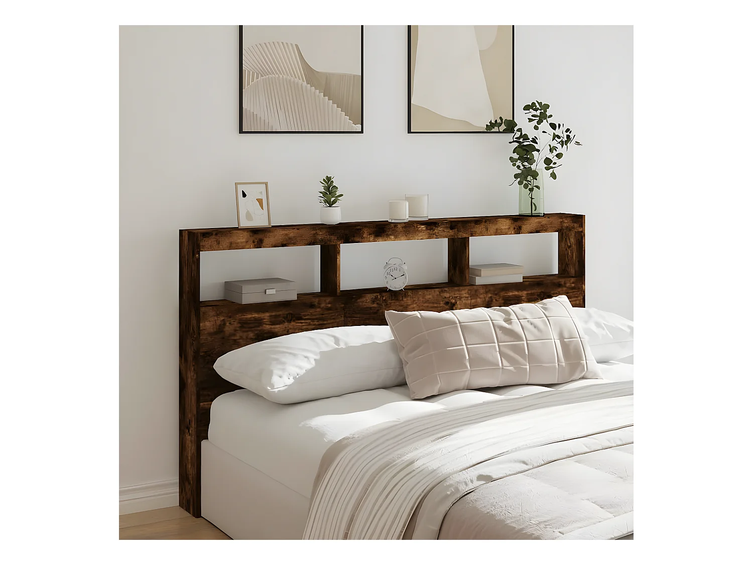 Armoire tête de lit avec LED chêne fumé 180x17x102 cm