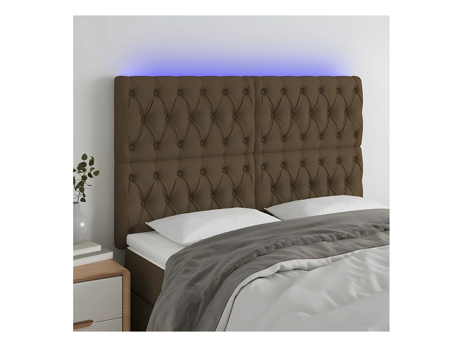 Tête de lit à LED Marron foncé 144x7x118/128 cm Tissu