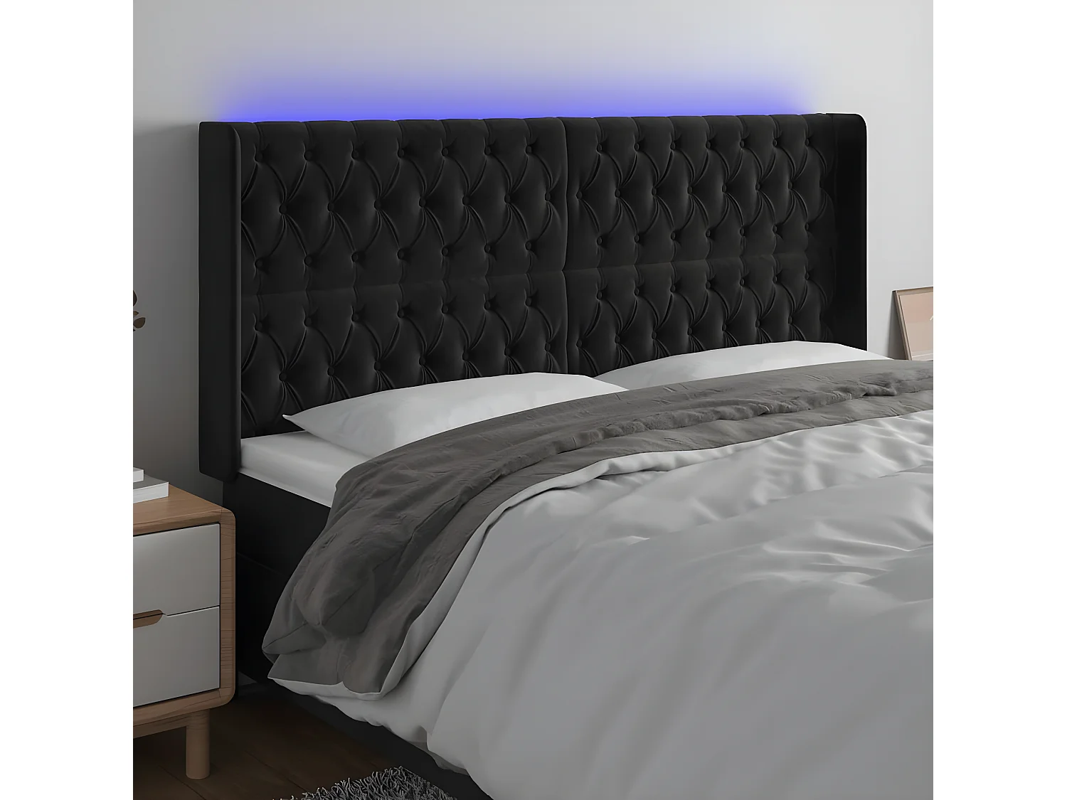 Tête de lit à LED Noir 183x16x118/128 cm Velours