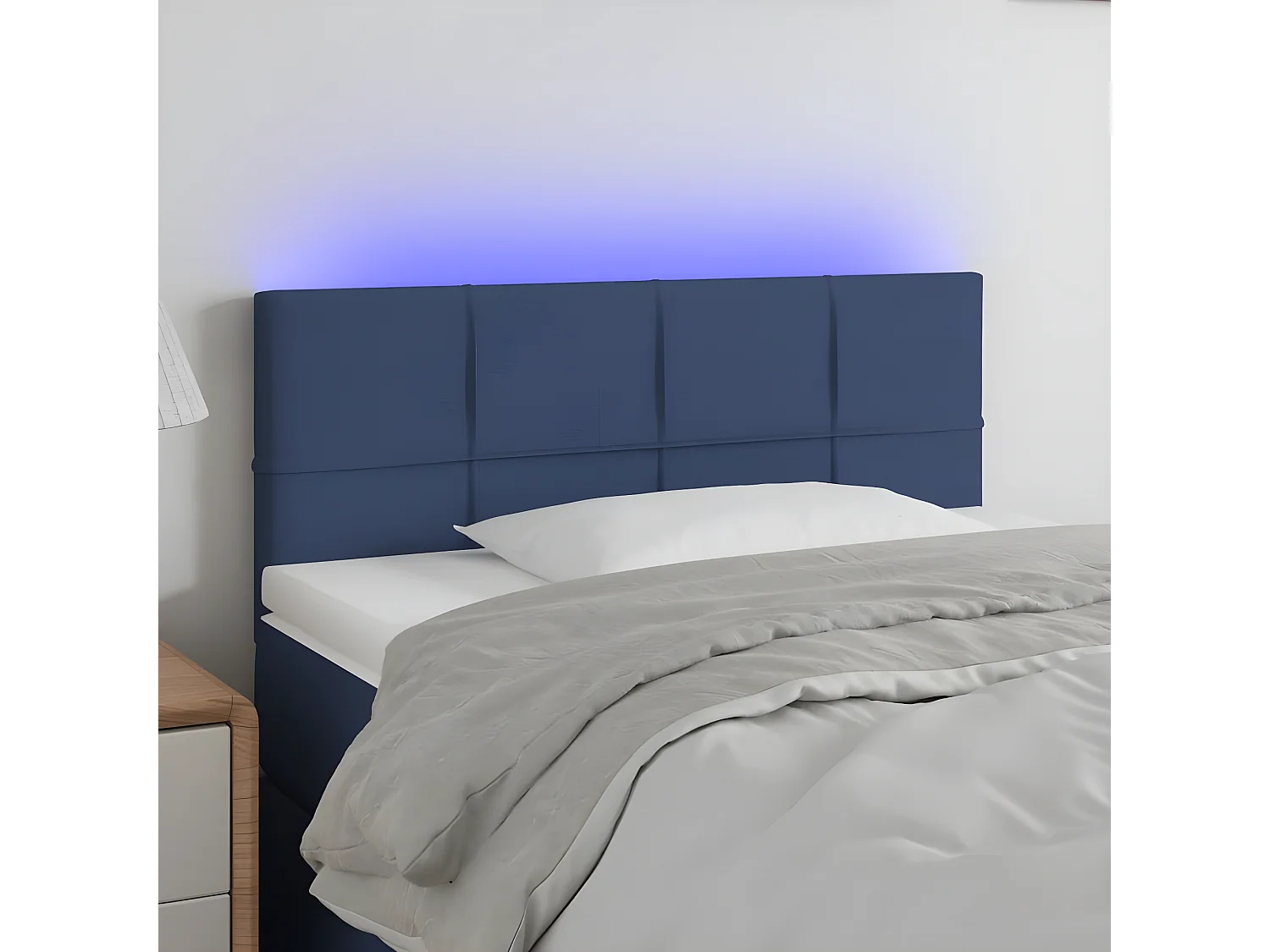 Cabecero con LED de tela azul 100x5x78/88 cm
