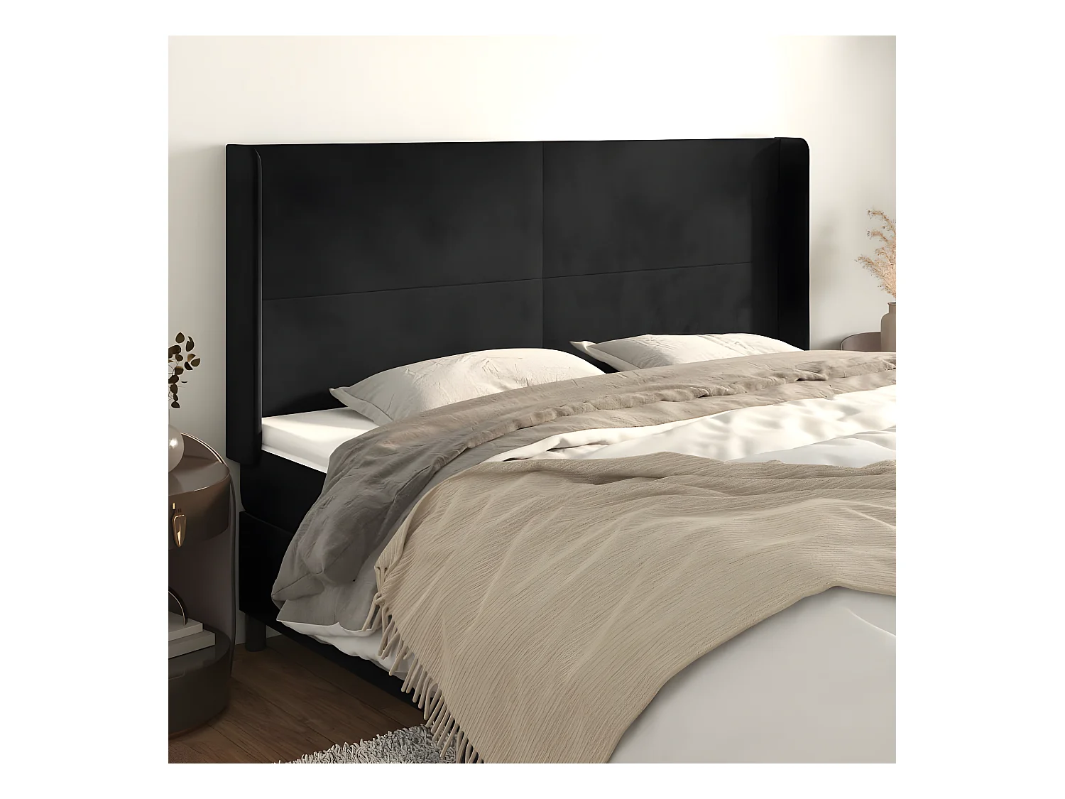 Tête de lit avec oreilles Noir 163x16x118/128 cm Velours