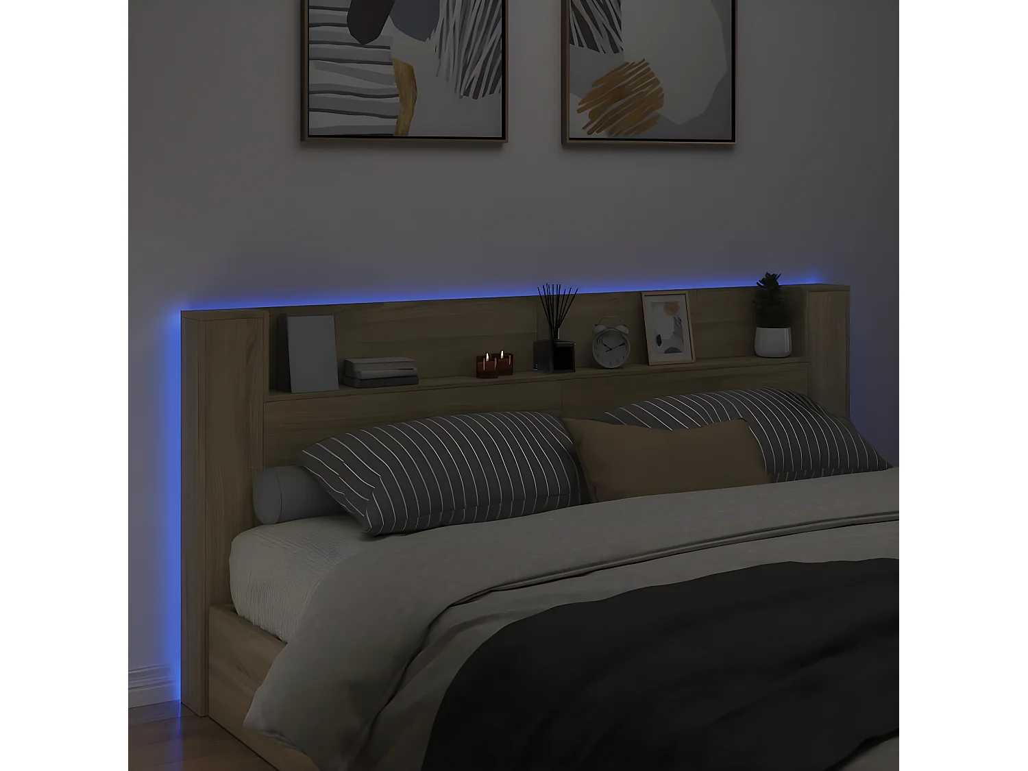 Armoire tête de lit avec LED chêne sonoma 220x16,5x103,5 cm