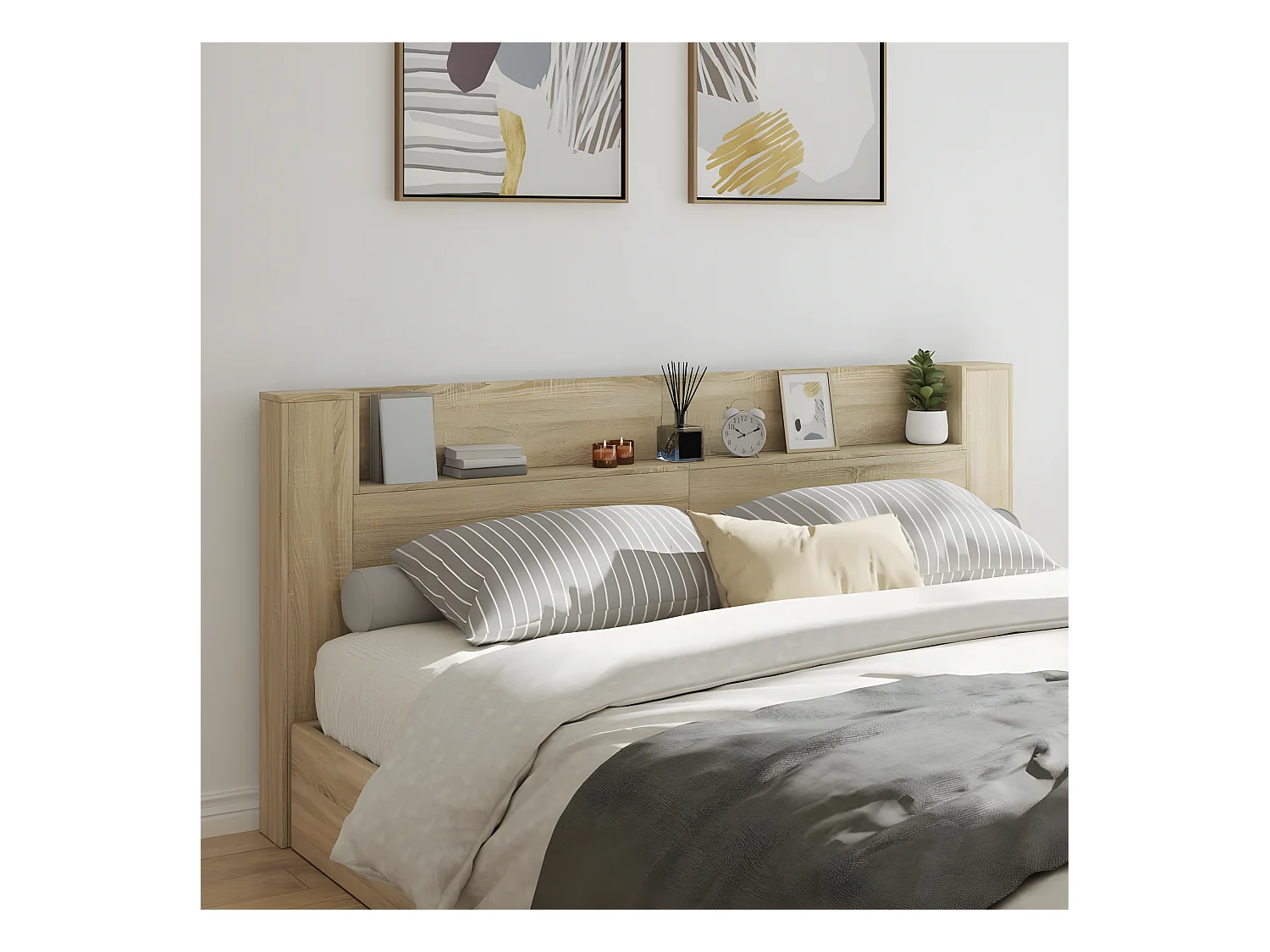 Armoire tête de lit avec LED chêne sonoma 220x16,5x103,5 cm