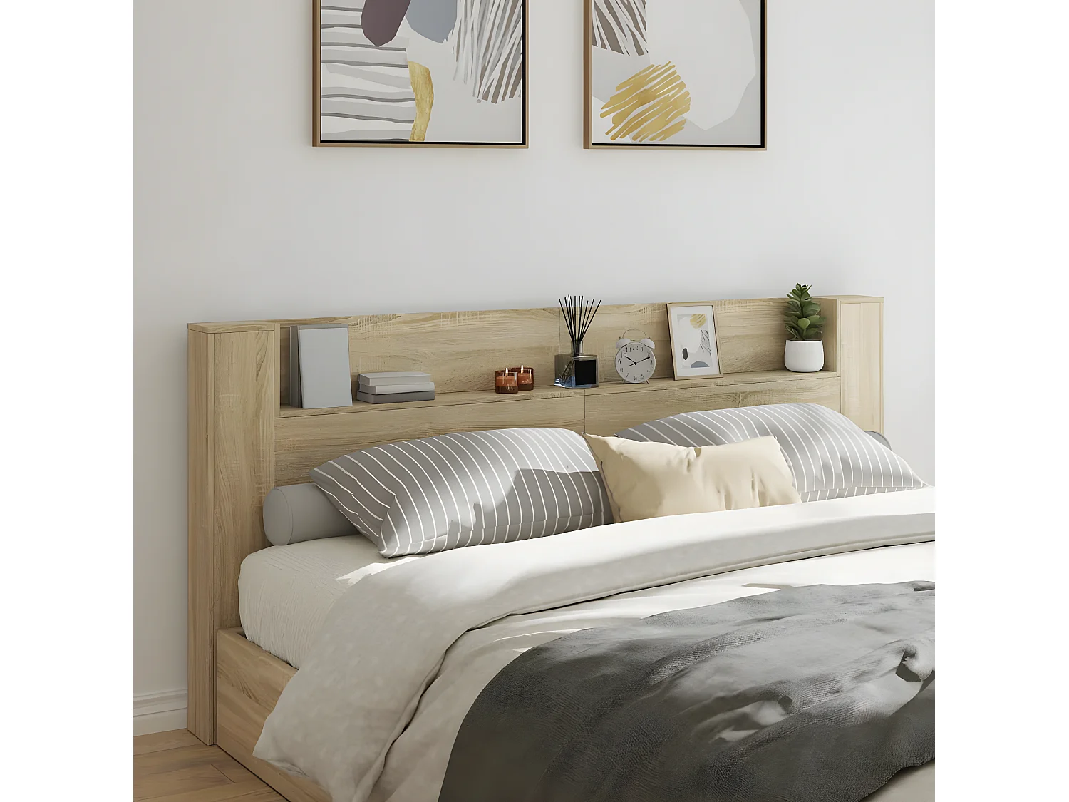 Armoire tête de lit avec LED chêne sonoma 220x16,5x103,5 cm