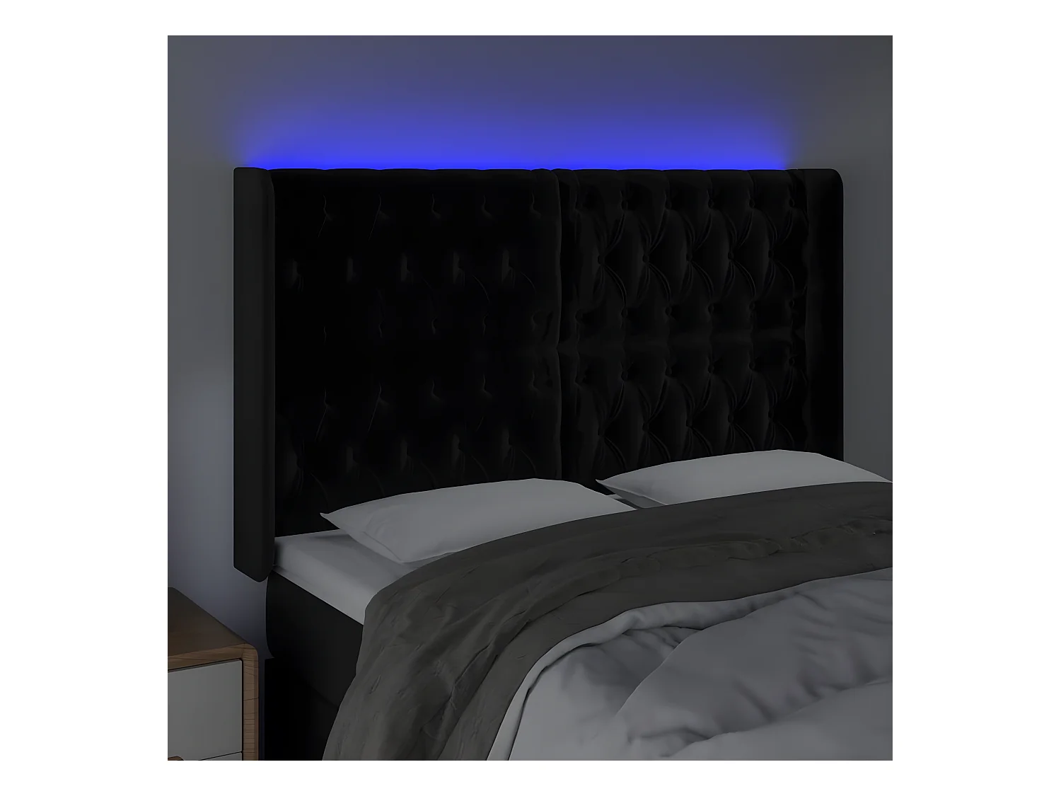 Tête de lit à LED Noir 147x16x118/128 cm Velours