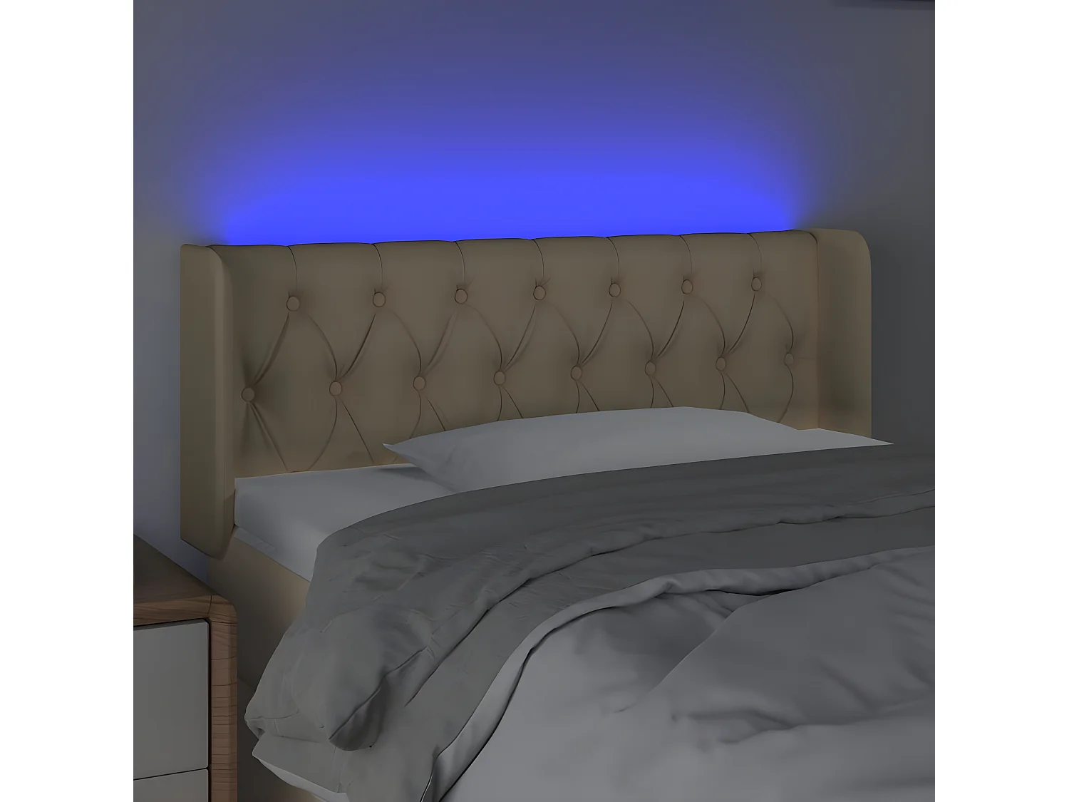 Cabecero con LED de tela crema 103x16x78/88 cm