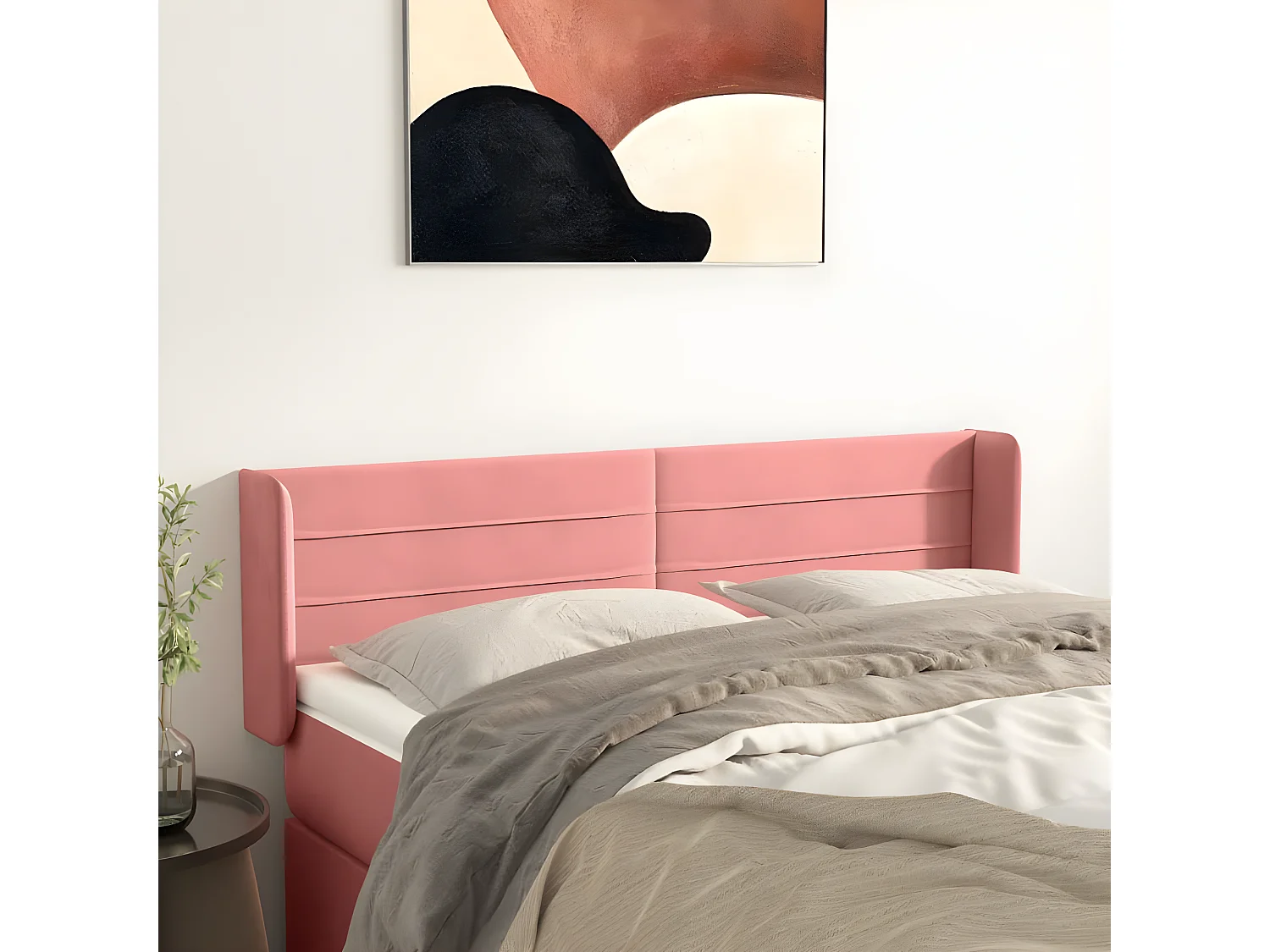 Cabeceira de cama c/ abas veludo 147x16x78/88 cm rosa