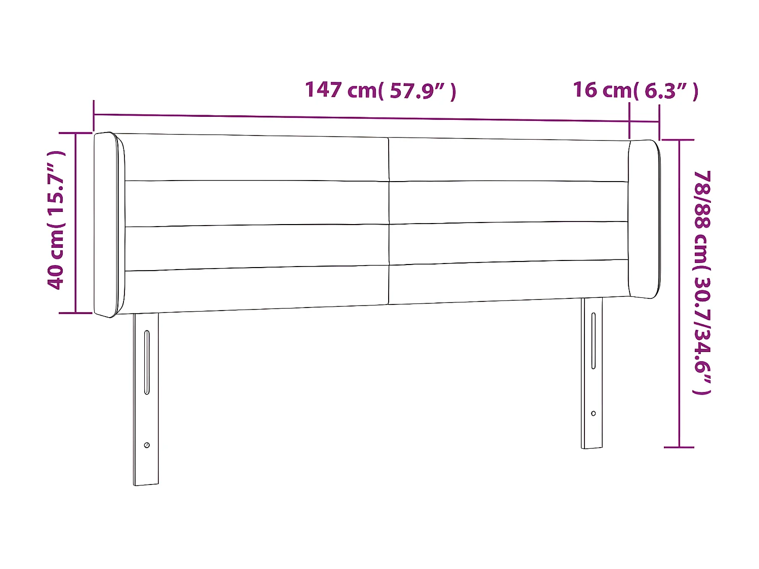 Cabeceira de cama c/ abas veludo 147x16x78/88 cm rosa