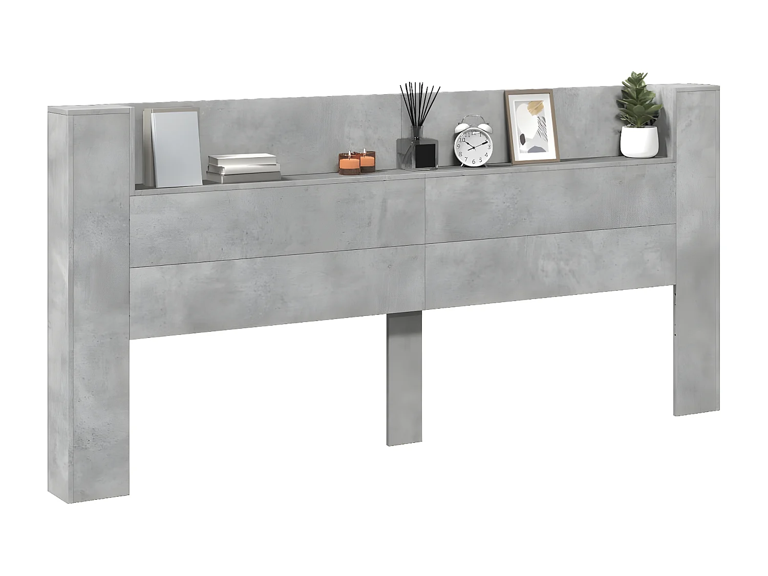 Armoire tête de lit avec LED gris béton 220x16,5x103,5 cm