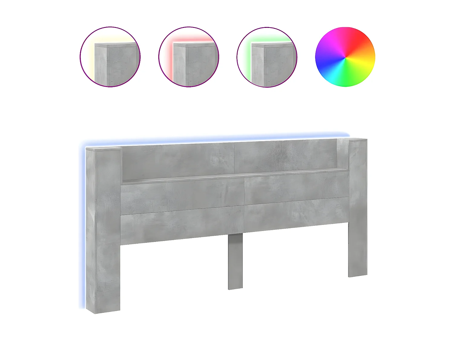 Armoire tête de lit avec LED gris béton 220x16,5x103,5 cm