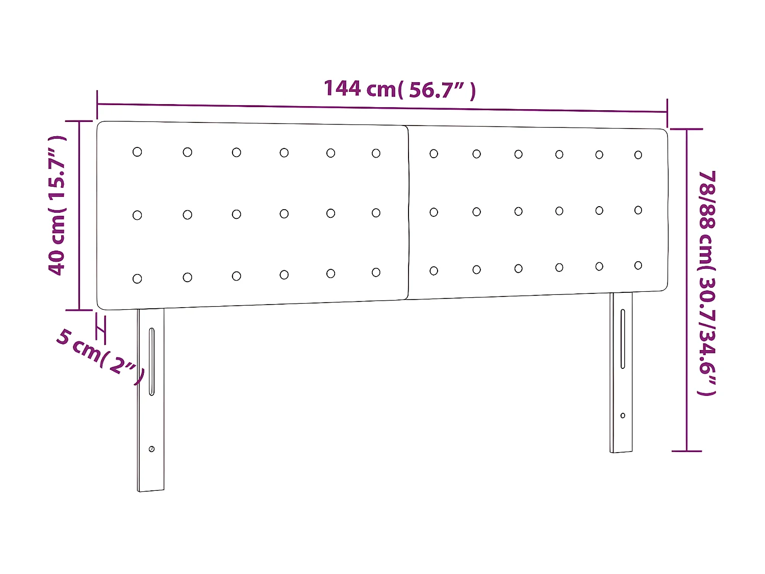 Cabeceira de cama c/ luzes LED veludo 144x5x78/88 cm rosa
