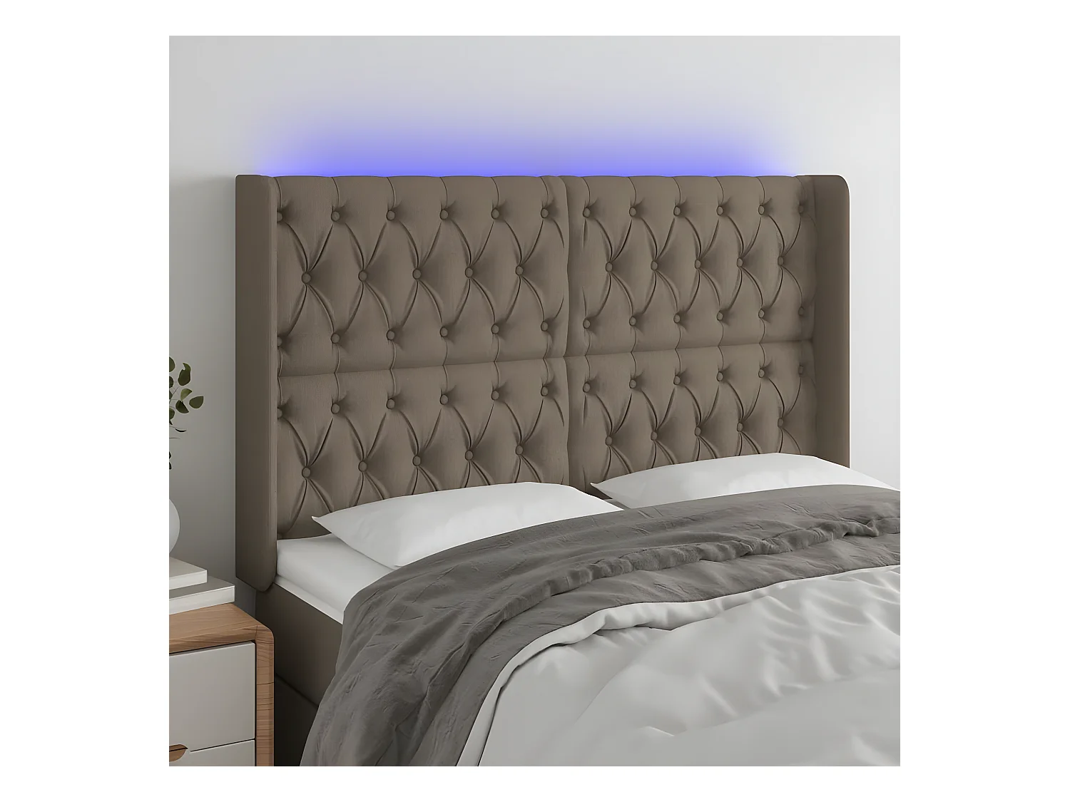 Tête de lit à LED Taupe 163x16x118/128 cm Tissu