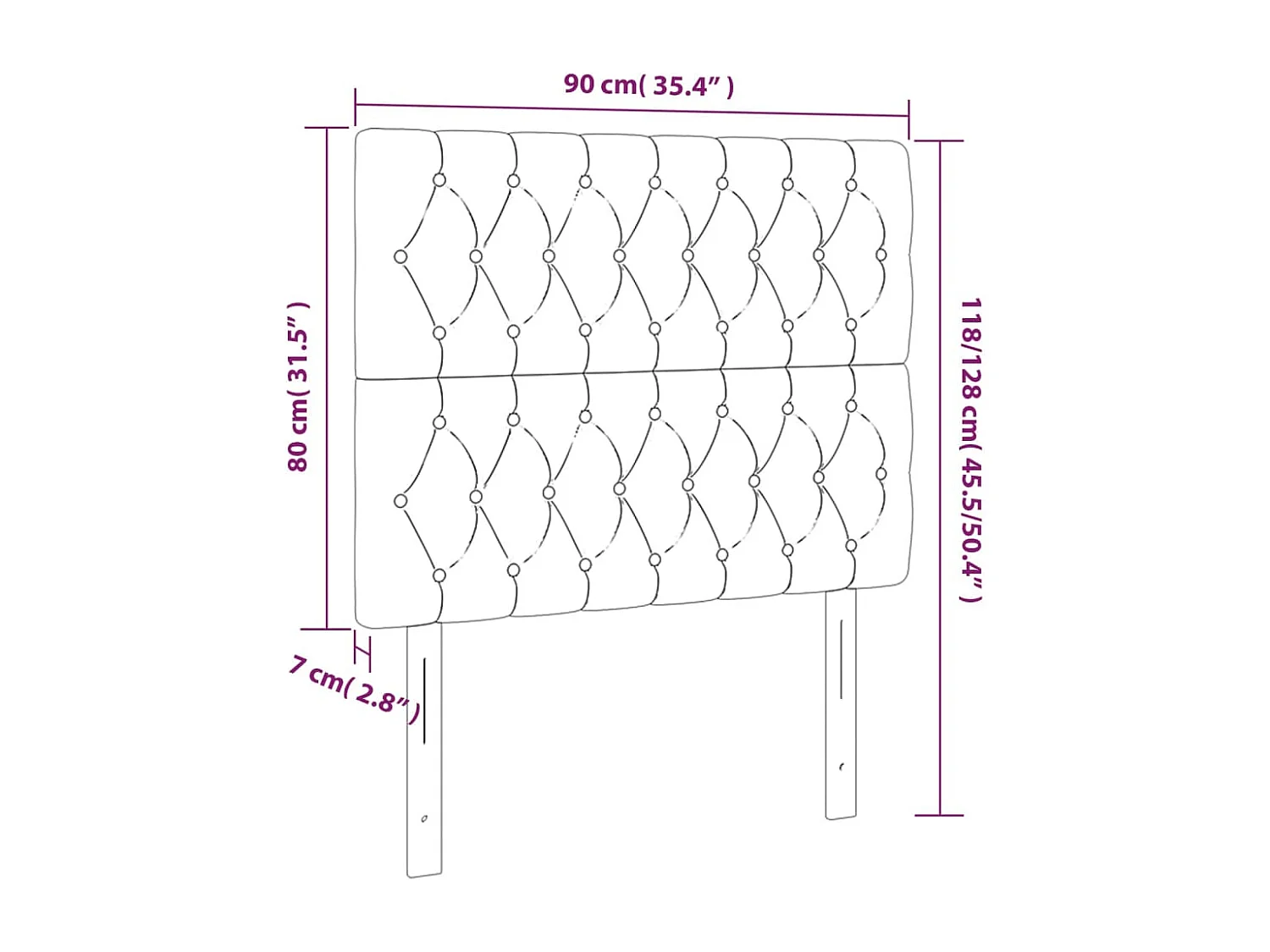 Cabeceira de cama 2 peças veludo 90x7x78/88 cm rosa