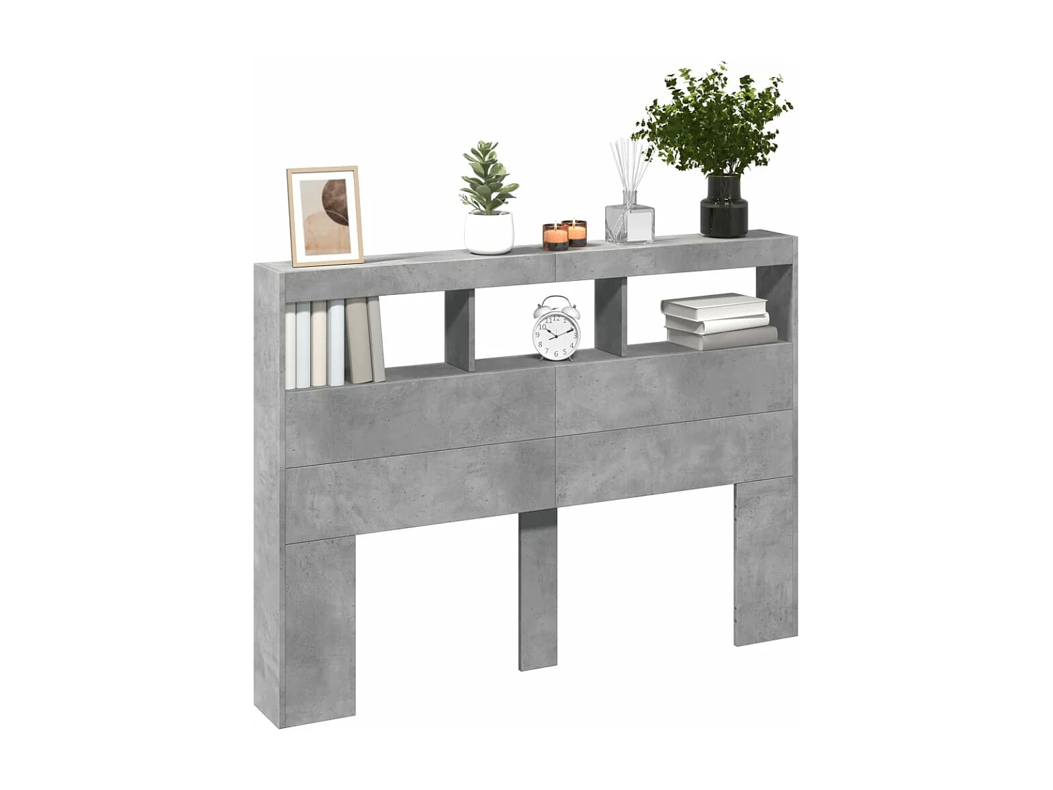 Armoire tête de lit avec LED gris béton 140x17x102 cm