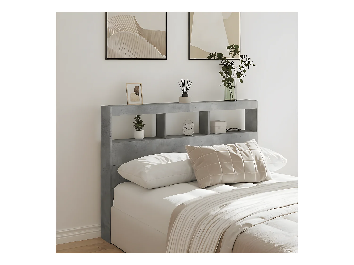 Cabecero de cama con luz LED gris hormigón 140x17x102 cm