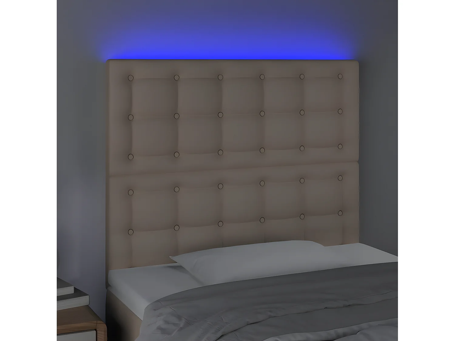 Cabeceira cama c/ LED couro artif. 80x5x118/128 cm cappuccino