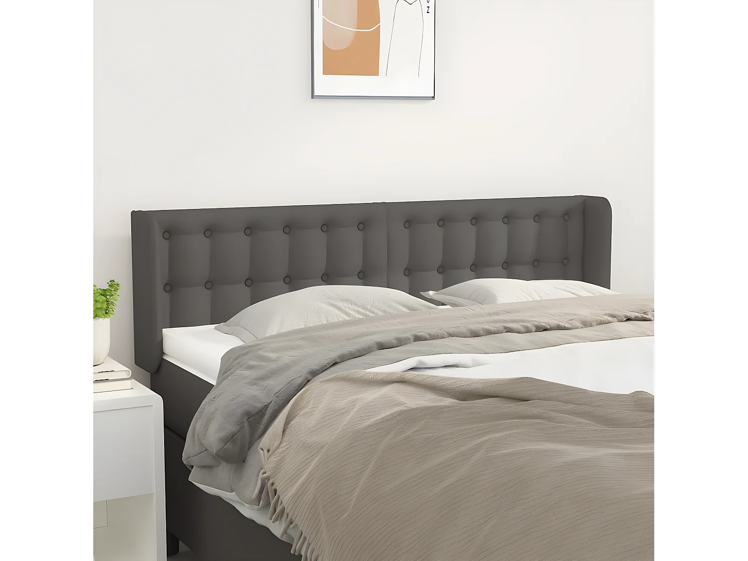 Tête de lit avec oreilles Gris 147x16x78/88 cm Similicuir