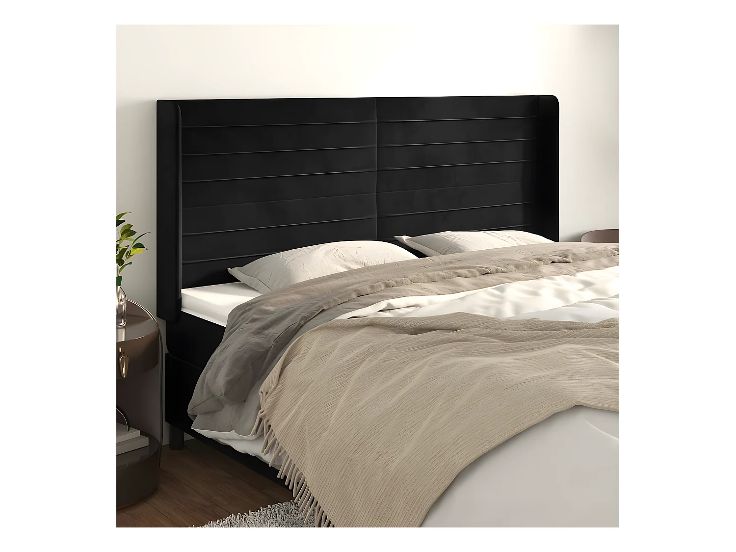 Tête de lit avec oreilles Noir 163x16x118/128 cm Velours