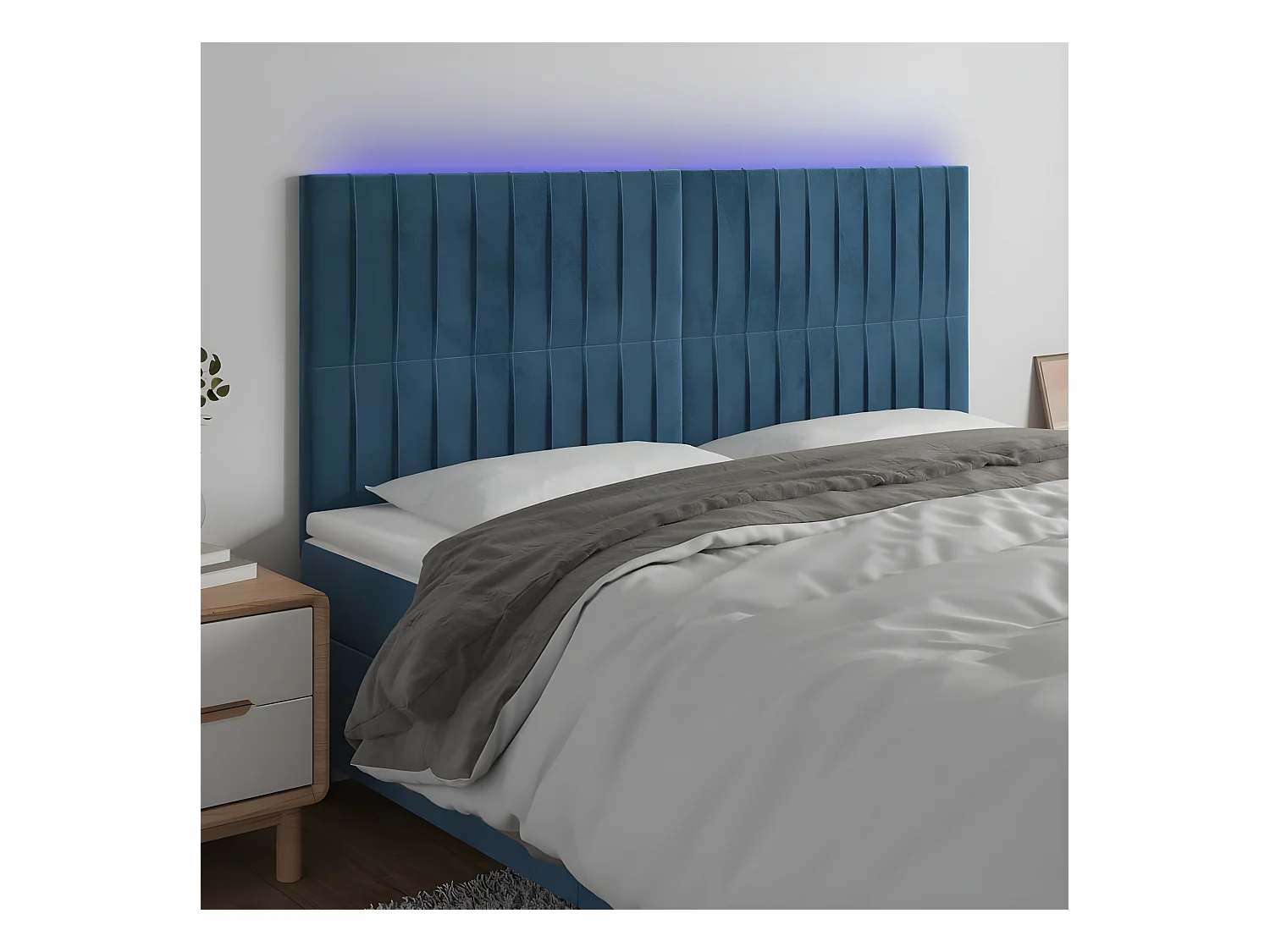 Tête de lit à LED Bleu foncé 180x5x118/128 cm Velours