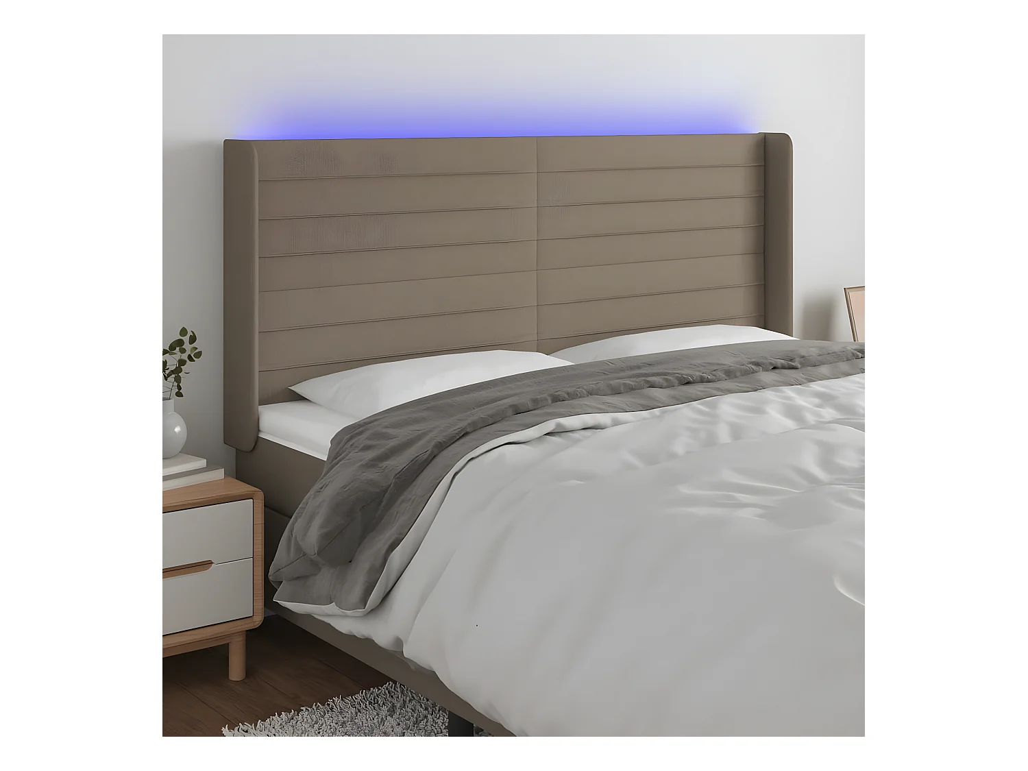 Tête de lit à LED Taupe 163x16x118/128 cm Tissu