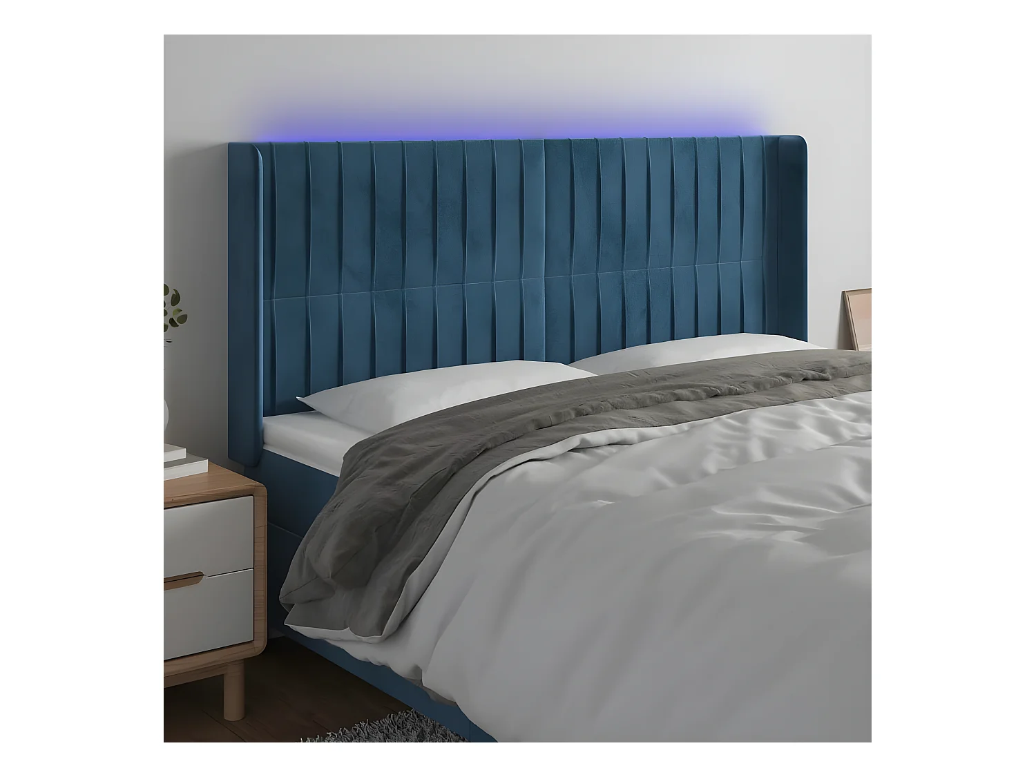 Tête de lit à LED Bleu foncé 183x16x118/128 cm Velours