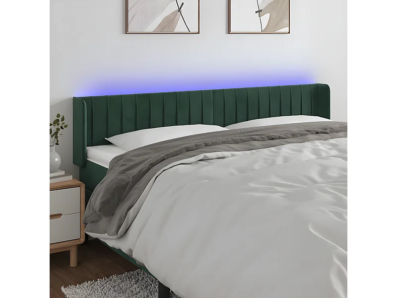 Tête de lit à LED Vert foncé 163x16x78/88 cm Velours